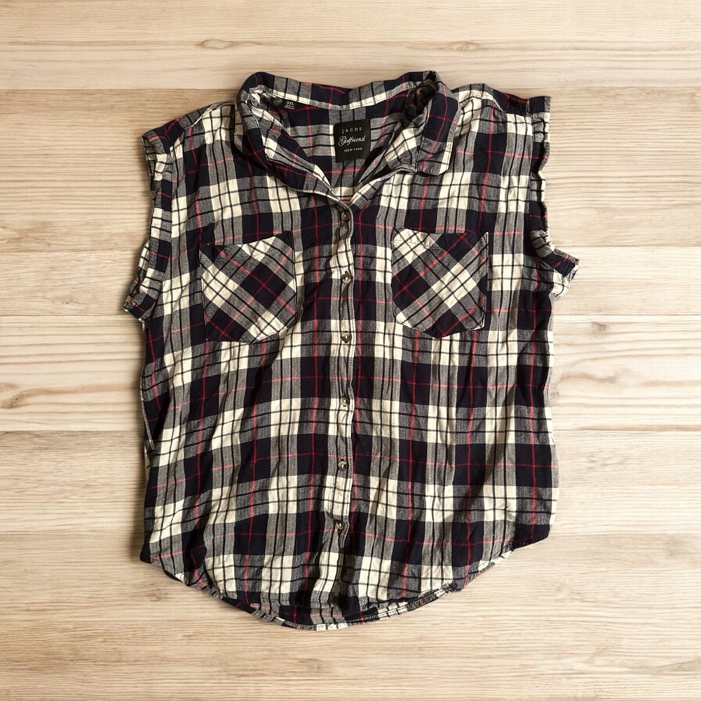 JACHS BF Shirt Sleeveless Plaid Button-Up Shirt